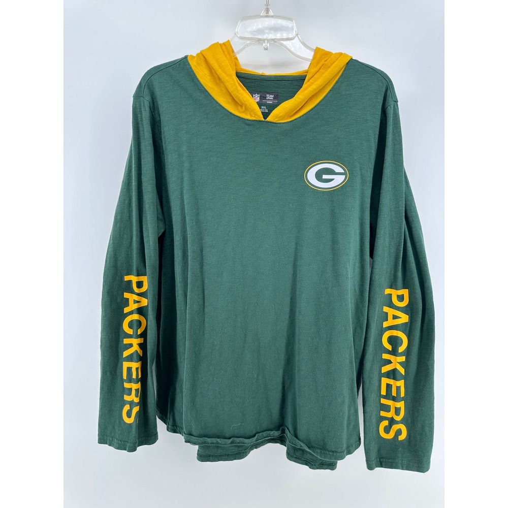 NFL Team Apparel Green Bay Packers Hooded T-Shirt Green Gold XXL 62HAR0347